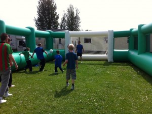 five a side inflatable football pitch hire