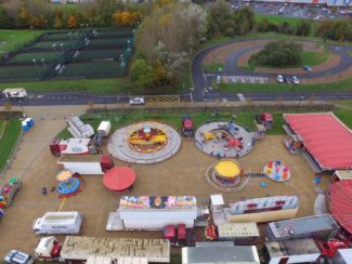 sky view of rollercoaster with children's rollercoaster rides